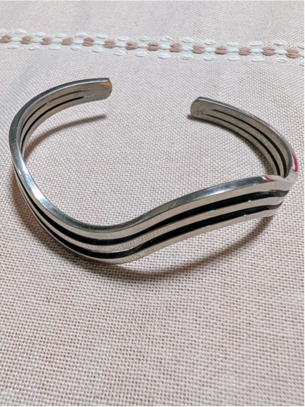 Sterling Silver Modernist Wave Cuff Bracelet 925 Triple Band Artisan Minimalist